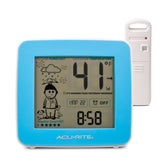 AcuRite vista frontal de la pantalla mostrando clima y recomendación, facilita decisiones matutinas