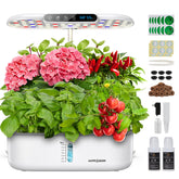 Ahopegarden vista frontal del sistema hidropónico con 12 pods, solución compacta