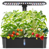 Ambgrow vista frontal del sistema montado con 12 pods y luz, ideal ahorro espacio