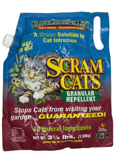 America's Finest Scram for Cats vista frontal del envase con dosificador, protege jardines