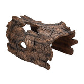 Aquascape falso tronco frontal mostrando refugio resistente para peces