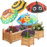 Axcoix vista frontal del pack de cuatro sombrillas decorativas protegiendo plantas