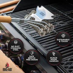BBQ-Aid primer plano del raspador de acero, elimina residuos quemados