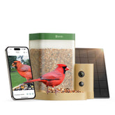 Birdfy vista frontal del comedero mostrando diseño compacto y cámara