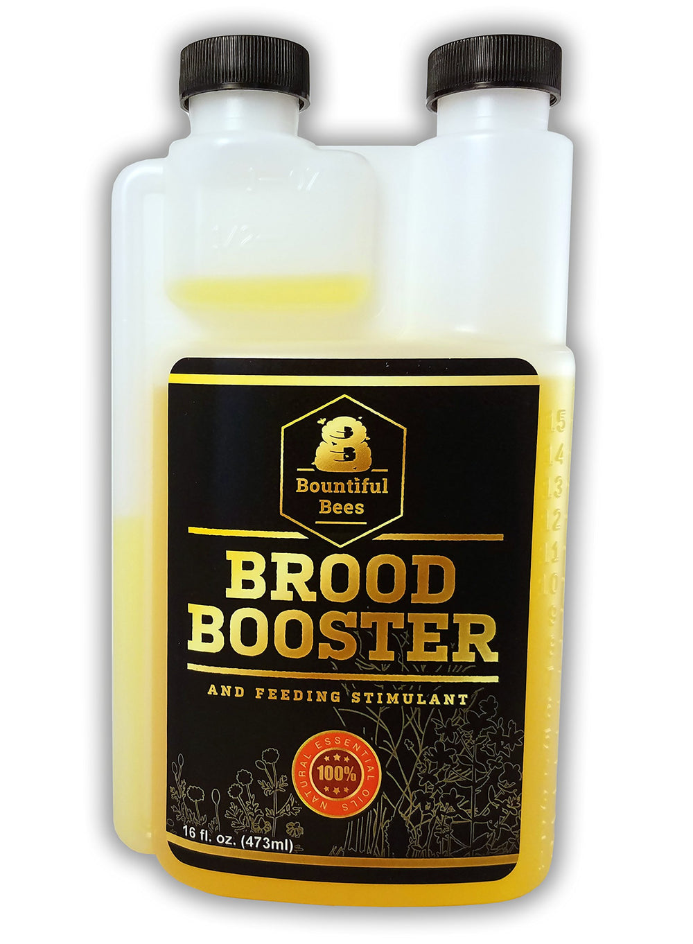 Bountiful Bees frente del envase mostrando 16 oz y dosificador, fácil medición
