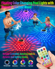 BUCASA luz flotando en piscina por la noche creando ambiente colorido y relajante