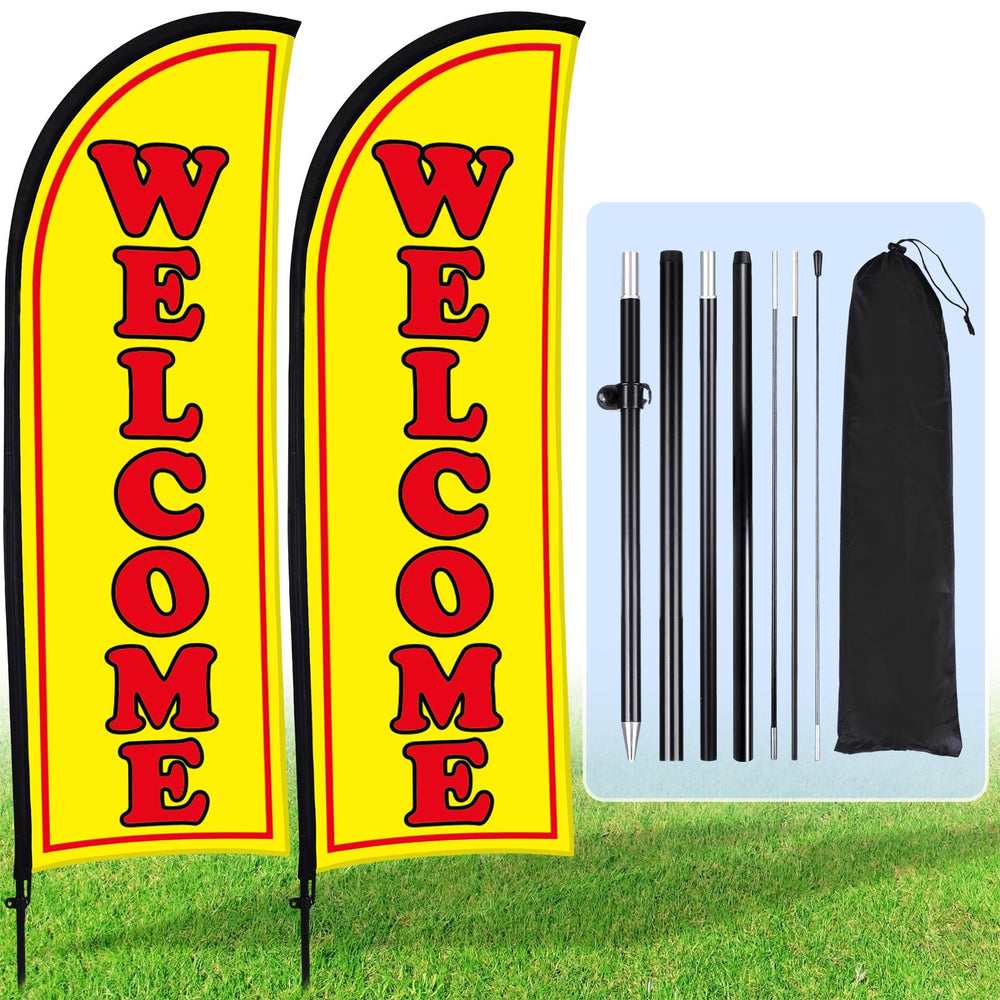 Buryeah bandera frontal empaquetada mostrando diseño Welcome y fácil transporte
