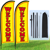 Buryeah bandera frontal empaquetada mostrando diseño Welcome y fácil transporte