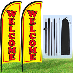 Buryeah bandera frontal empaquetada mostrando diseño Welcome y fácil transporte