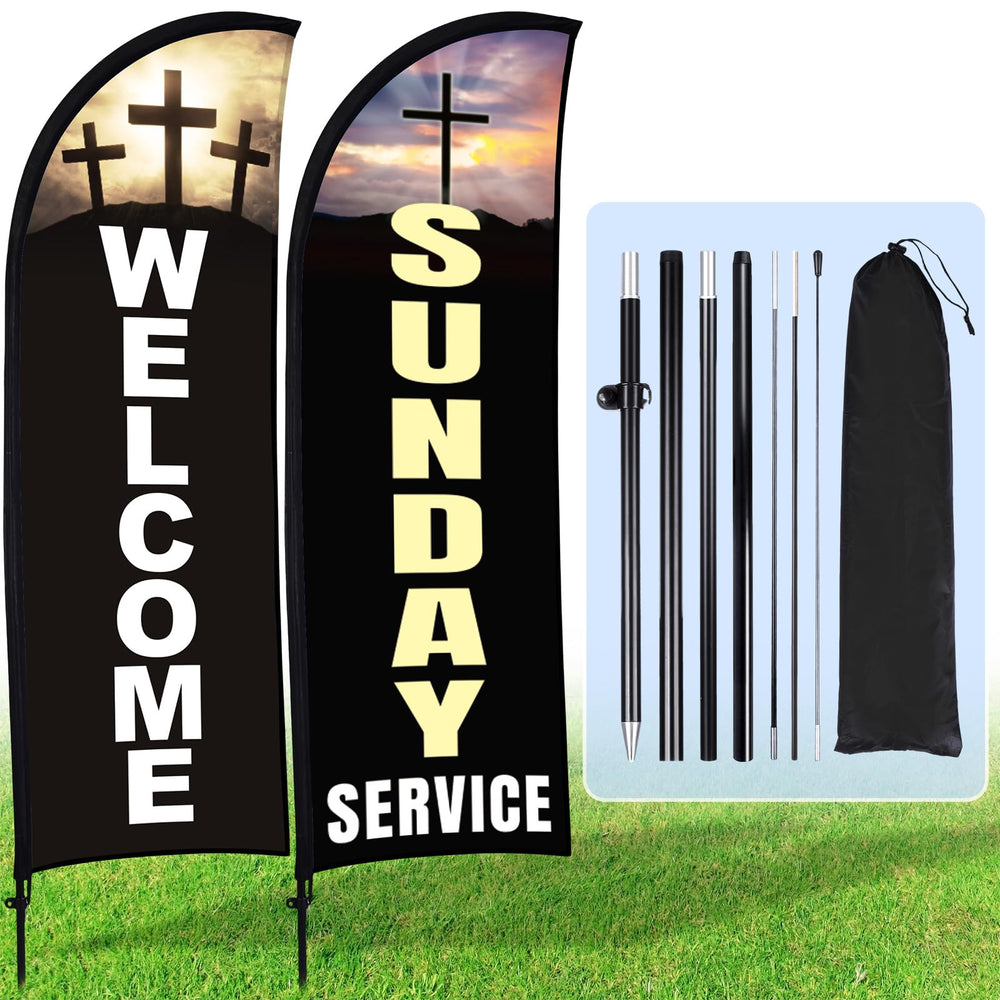 Buryeah bandera frontal con diseño Welcome mostrando visibilidad a distancia
