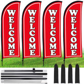 Buryeah bandera frontal roja mostrando diseño welcome y mayor atracción