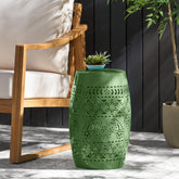 Christopher Knight Home mesa Zoey frontal mostrando forma de tambor y acabado verde resistente