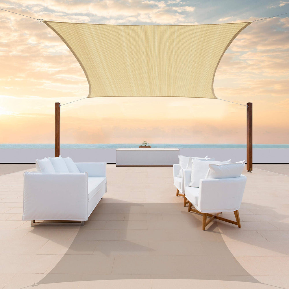 ColourTree vela frontal beige 12x16 mostrando cobertura y sombra