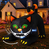 COMIN gato negro frontal en jardín, gran presencia festiva