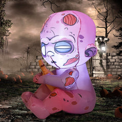COMIN inflable zombie colocado en porche creando ambiente festivo seguro