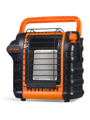 Commercial HEAT vista frontal del calefactor naranja, fácil identificación y potencia