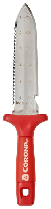 Corona Clipper vista frontal del Hori Garden Knife mostrando su forma y tamaño útil