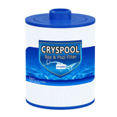 Cryspool filtro spa frontal mostrando diseño y dimensiones, mejora la filtración