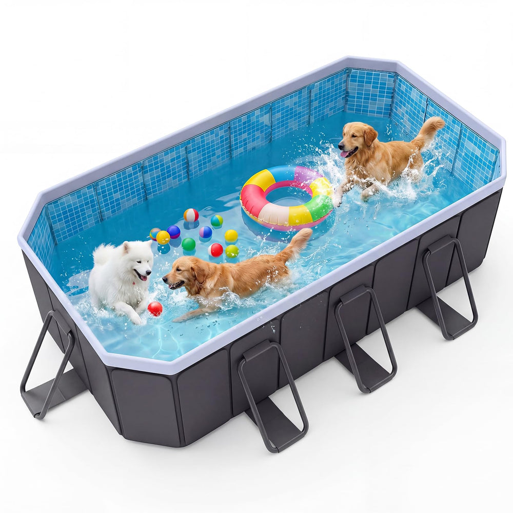 Cycayit vista frontal de la piscina para perros ofreciendo espacio amplio