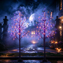 Dazzle Bright árbol abedul negro frontal con luces morado y naranja para impacto visual