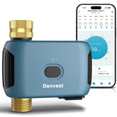 Denvest temporizador frontal mostrando botones y carcasa robusta, durabilidad exterior