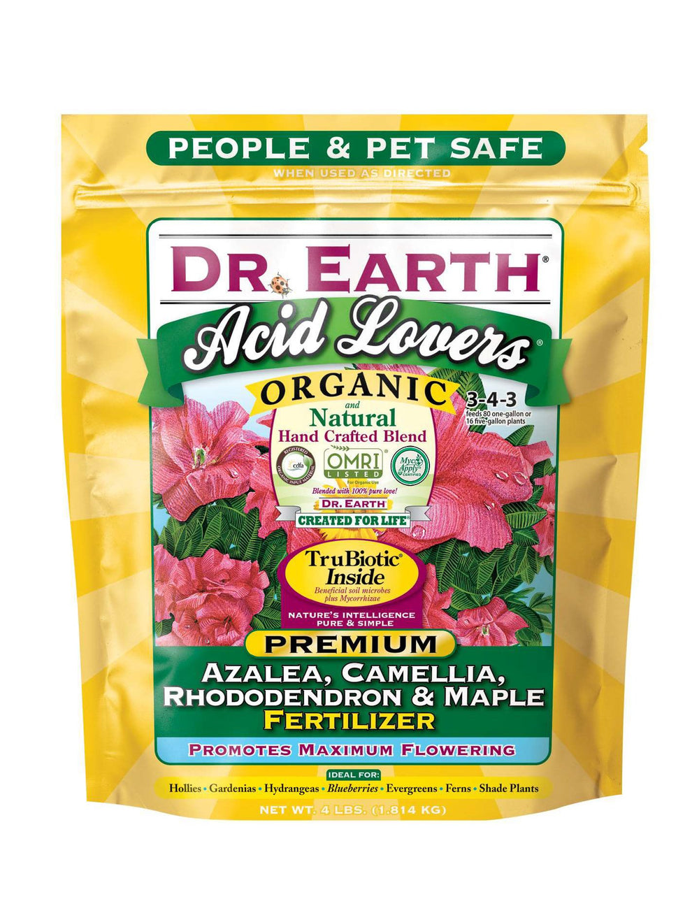 Dr. Earth envase frontal mostrando etiqueta y beneficios orgánicos