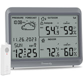 DreamSky vista frontal con pantalla grande mostrando temperatura y humedad, lectura rápida