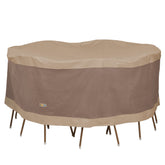 Duck Covers vista frontal de la funda protegiendo mesa redonda, protección impermeable