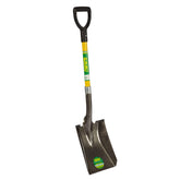 Emsco Group pala frontal mostrando mango de fibra y agarre D, durabilidad y control