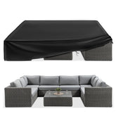 ESSORT vista frontal de la funda cubriendo mesa y sillas, protege contra lluvia