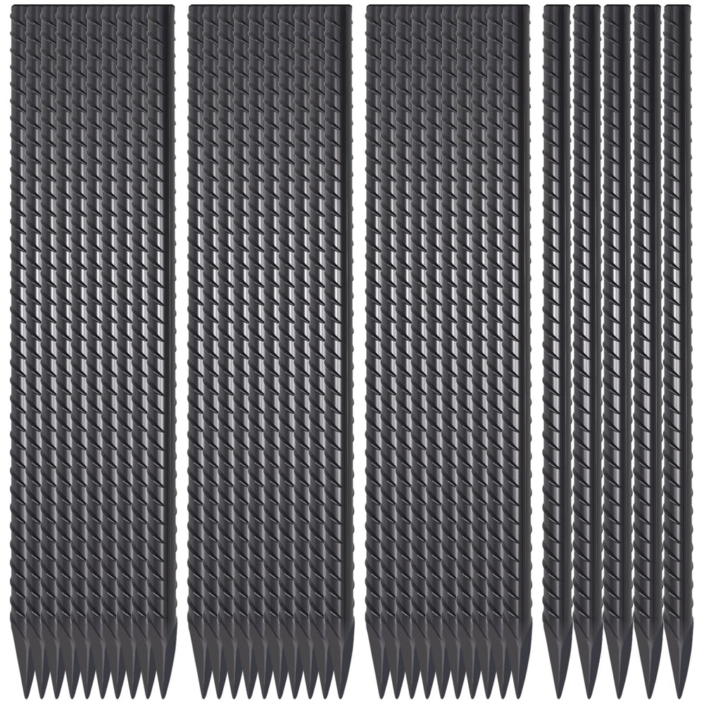 EUOKOK pack frontal de 34 estacas mostrando cantidad y longitud, durabilidad garantizada