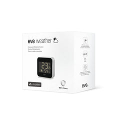Eve Weather con tapa de batería abierta, facilita reemplazo rápido y mantenimiento sencillo