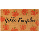 Felpudo Fallovea frontal mostrando diseño Hello y calabaza, aporta bienvenida estacional