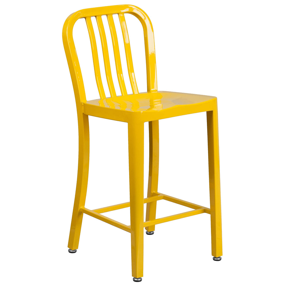 Flash Furniture vista frontal del taburete amarillo, aporta color y resistencia