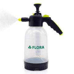 Flora pulverizador frente mostrando diseño compacto y capacidad 0,5 galón