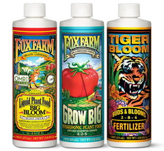 FoxFarm trio pack frontal mostrando las tres botellas, facilita nutrición completa