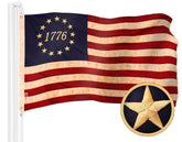 G128 bandera frente empaquetado mostrando diseño tea-stained y uso decorativo
