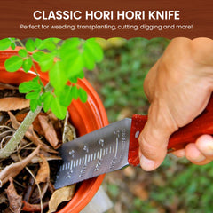 Garden Guru detalle de hoja inoxidable que destaca resistencia y versatilidad