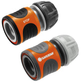Gardena conector manguera frontal paquete mostrando componentes y compatibilidad
