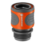 Gardena conector Quick Connect frontal mostrando diseño y cierre seguro