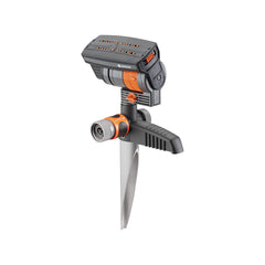 Gardena ZoomMaxx vista frontal mostrando boquillas y control para riego uniforme