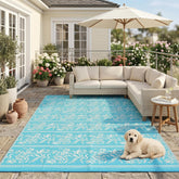 Garvee alfombra exterior frontal mostrando patrón boho y beneficio estético