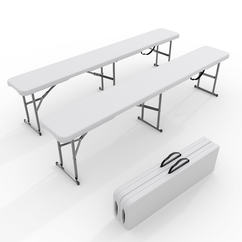 Garvee banco 6FT vista frontal mostrando asiento resistente y capacidad para 3–4 personas