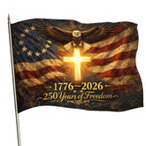 Generic bandera US 250 frontal mostrando el diseño conmemorativo y visibilidad clara