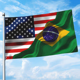 Generic bandera USA y Brasil frontal mostrando diseño doble faz y visibilidad clara