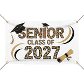 Generic banner frontal Senior 2027 mostrando diseño leopardo y birrete, destaque visual