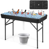 Giantex mesa nevera frontal mostrando capacidad y acabado, ideal para eventos