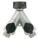 GILMOUR vista frontal del distribuidor metálico mostrando robustez y ajuste seguro