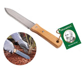 Grampa's Weeder vista frontal del Hori Hori con funda y beneficio de portabilidad