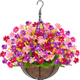 Grandeal vista frontal de la canasta colgante con flores, aporta color inmediato